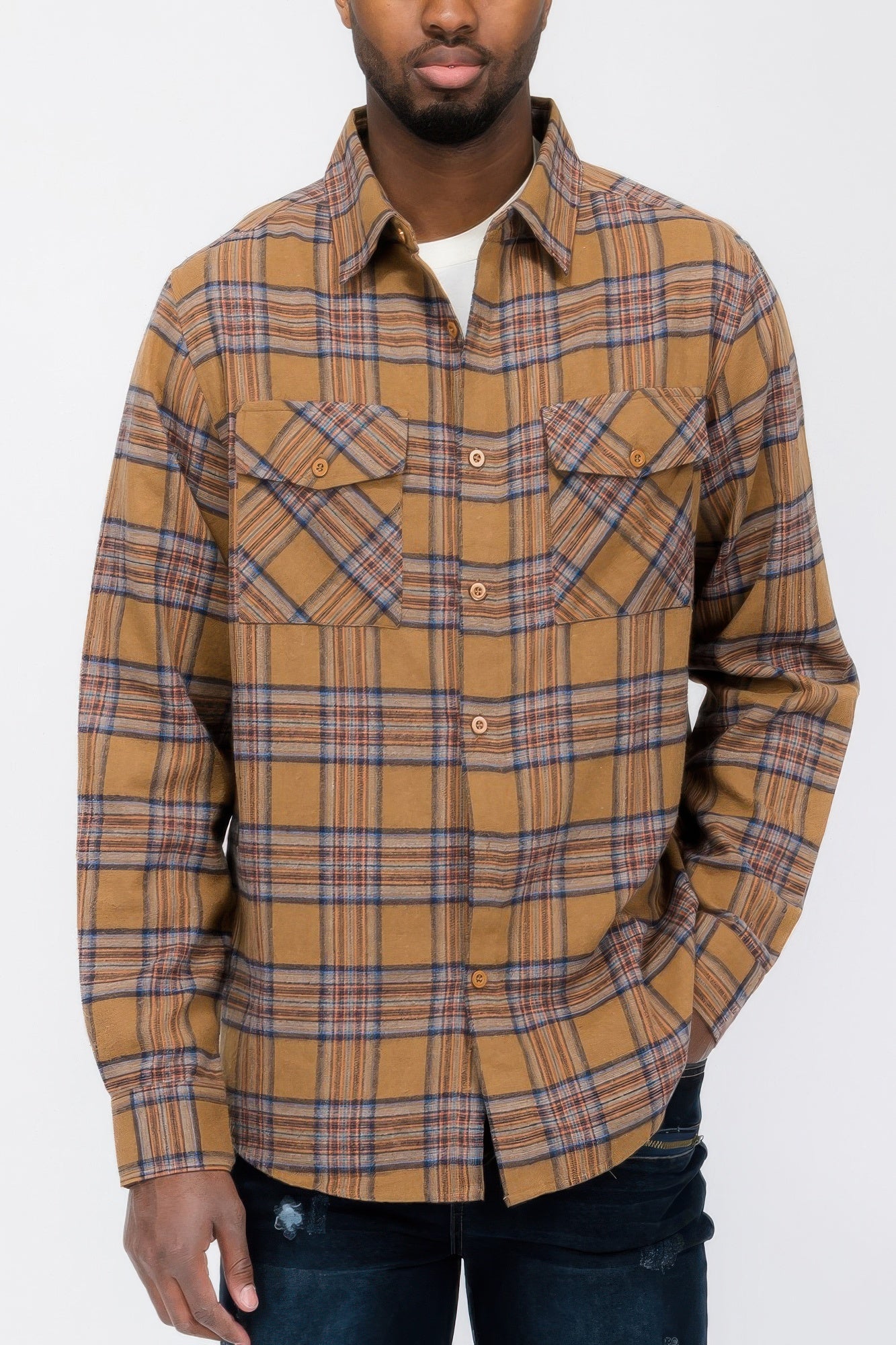 Long Sleeve Flannel Full Plaid Checkered Shirt