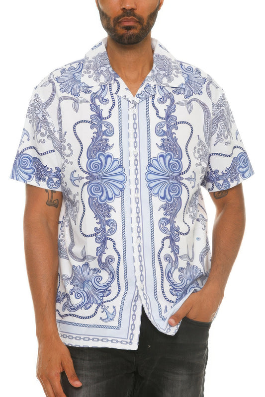 Mens Collared Print Button Down