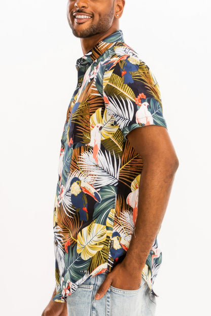 Hawaiian Print Button Down Shirt