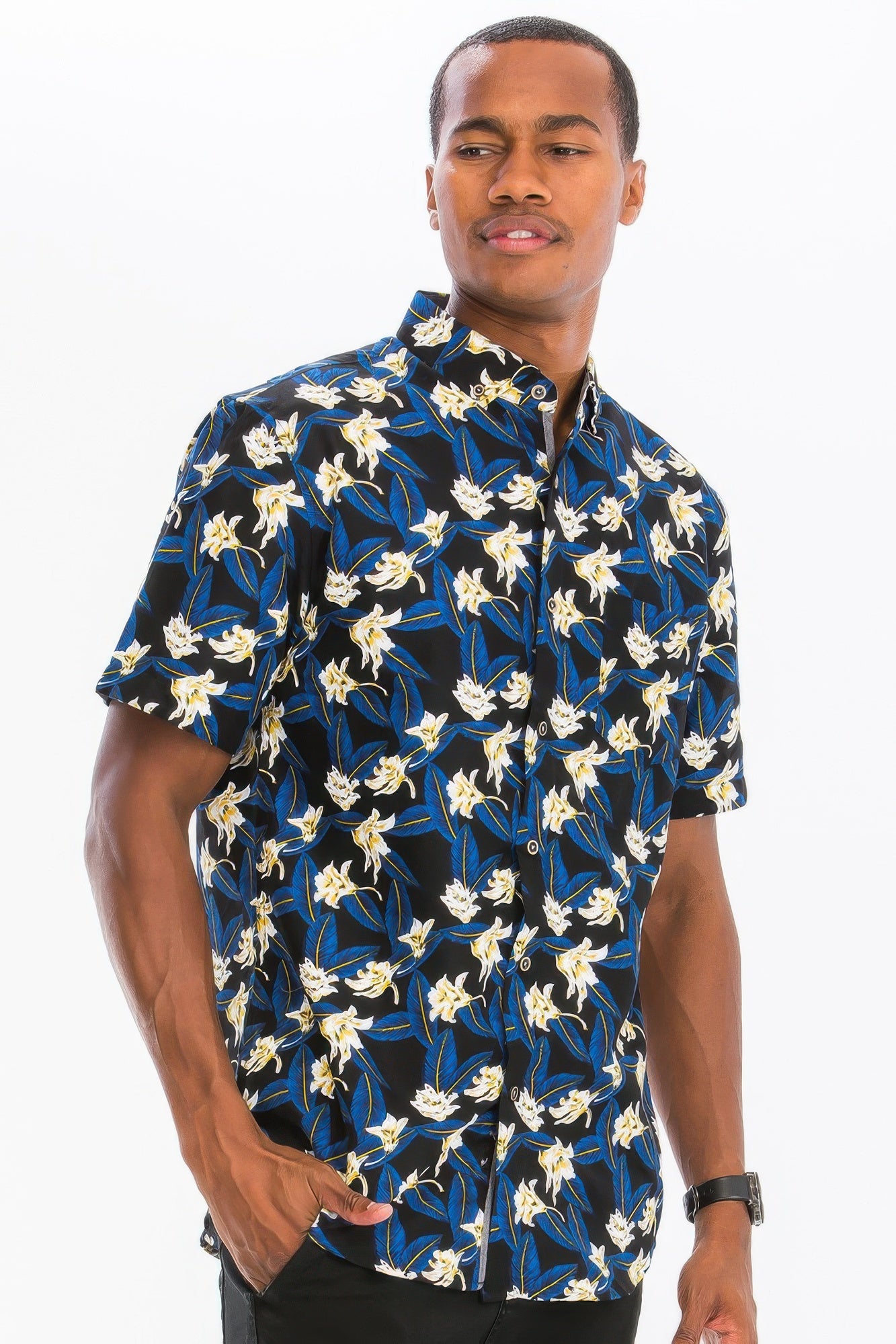 Mens Print Hawaiian Button Down Shirt