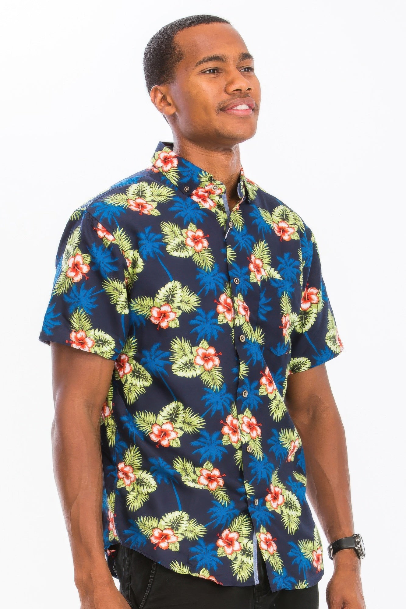 Mens Print Hawaiian Button Down Shirt