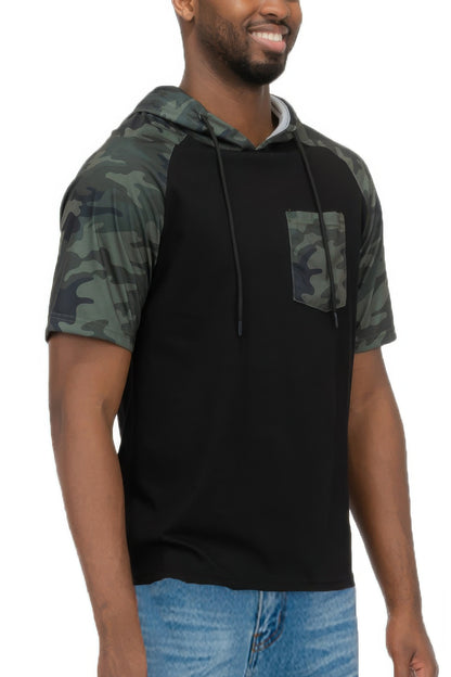 Mens Short Sleeve Camo Hooded Tshirt