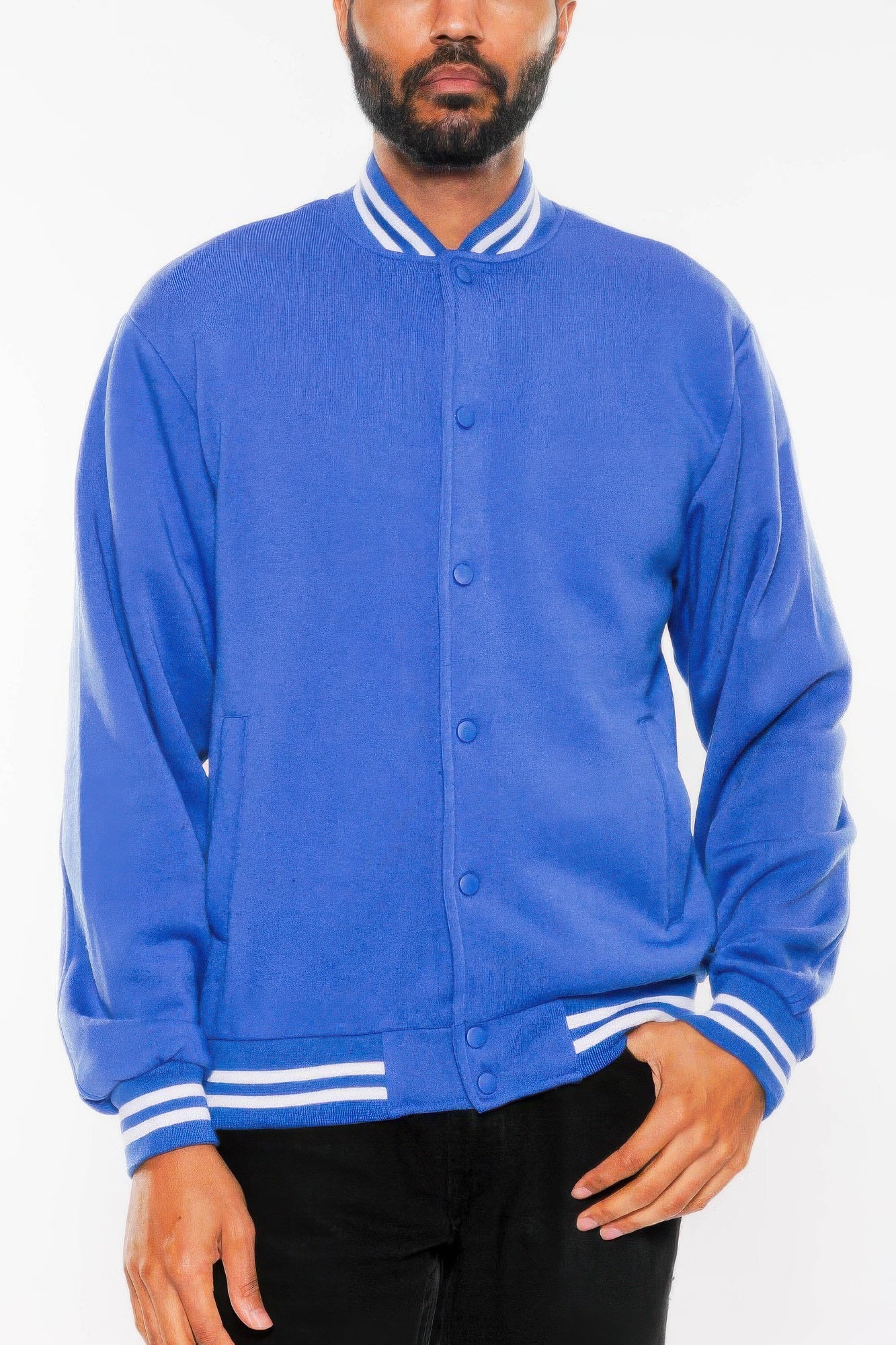 Mens Fleece Snap Button Varsity Jacket