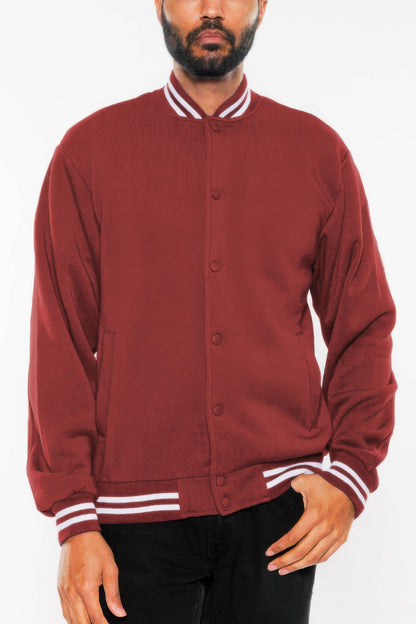 Mens Fleece Snap Button Varsity Jacket