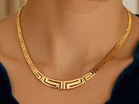14K Yellow Gold Necklace with Graduated Greek Meander Motif Links